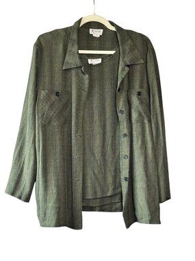 Vintage K Studio Olive Green Textured Shirt and Tank Set Size 14